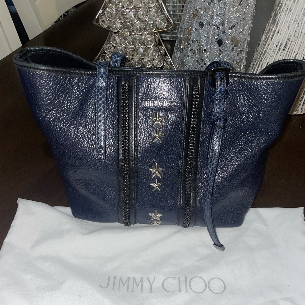 TRADE ❤️ reserved ❤️ Jimmy Choo tote Navy blue with chains and stars!